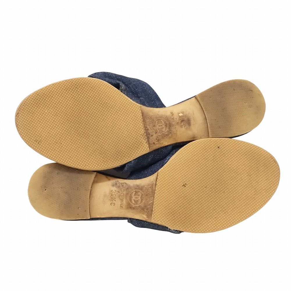 CHANEL シャネル デニム カメリア サンダル ミュール ロゴ リベット