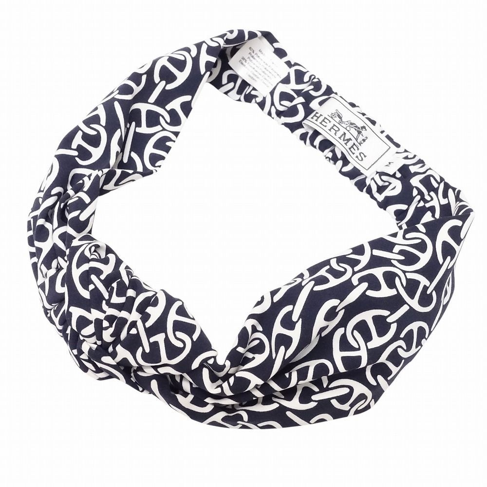 HERMES エルメス シェーヌダンクル柄 ヘアバンド ヘッドバンド カチューシャ ガビ ナウサ ネイビー レディース TNT