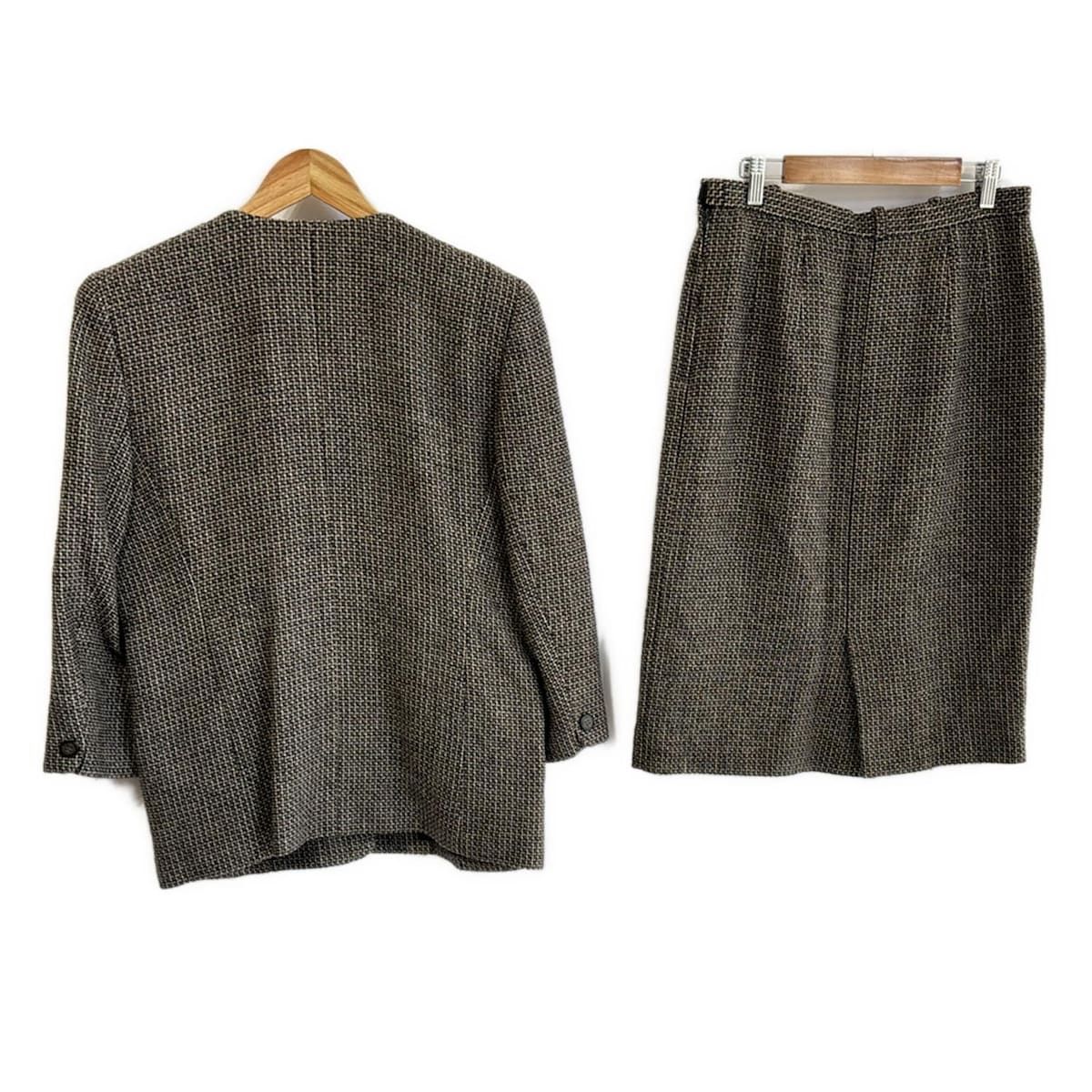 Leilian レリアン スカートスーツ レディース - グレー×ダークブラウン×黒