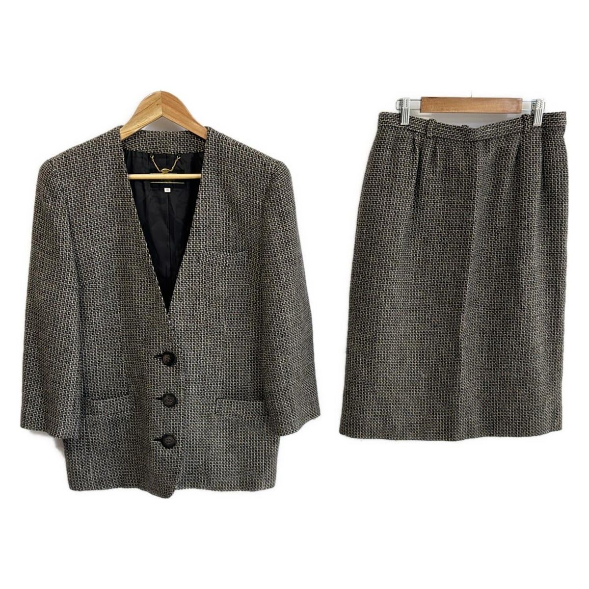 Leilian レリアン スカートスーツ レディース - グレー×ダークブラウン×黒