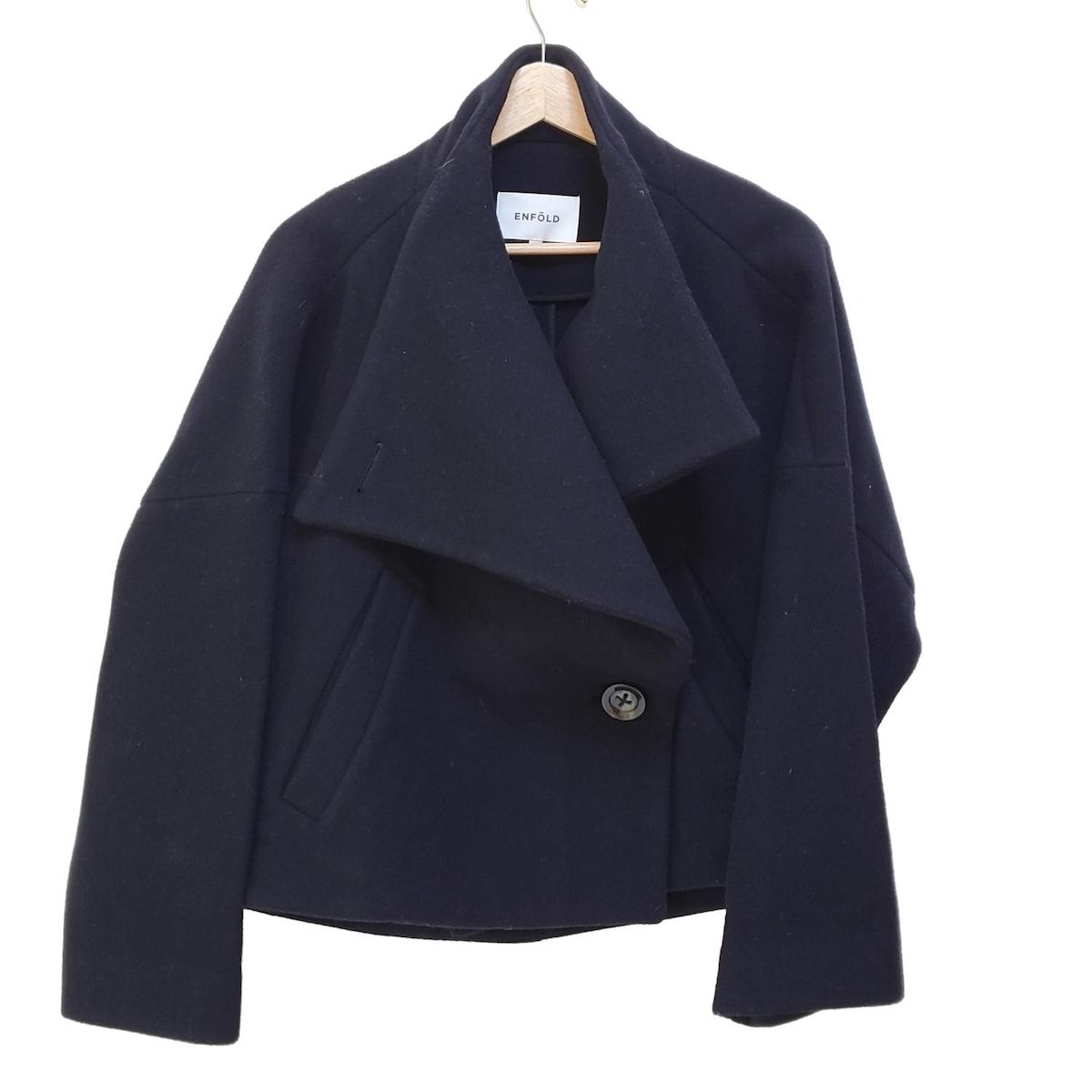 ENFOLD エンフォルド Pコート サイズ36 S レディース ダークネイビー 長袖 ショート丈 冬