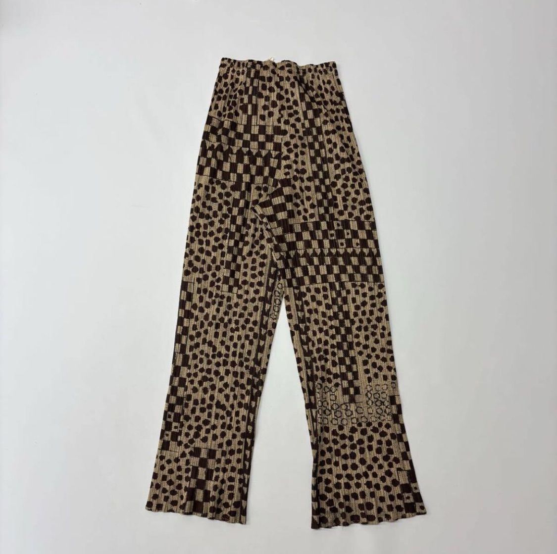 PLEATS PLEASE ISSEY MIYAKE プリーツプリーズ イッセイミヤケ 総柄 ドット レオパード チェック クレイジー 柄 パンツ サイズ 3 709-0090