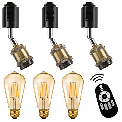 LVWIT ダクトレールライト LEDスポットライト E26口金 LED電球付き 調光調色 消費電力6W 60W形相当 遠隔操作 エジソン電球 ライティングレール 天井照明 角度調節 昼光色 昼白色 電球色 常夜灯 レトロ リモ 0154d1fc