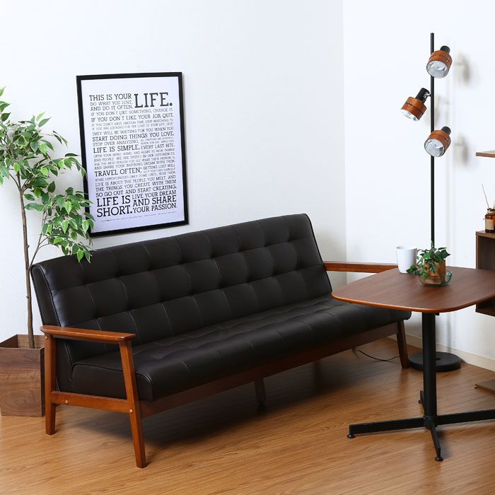 ソファ ソファー 3人掛け レザー 幅170 カフェ風 バイキャストレザー 合成皮革 木製フレーム デザイン 木製 天然木 肘付