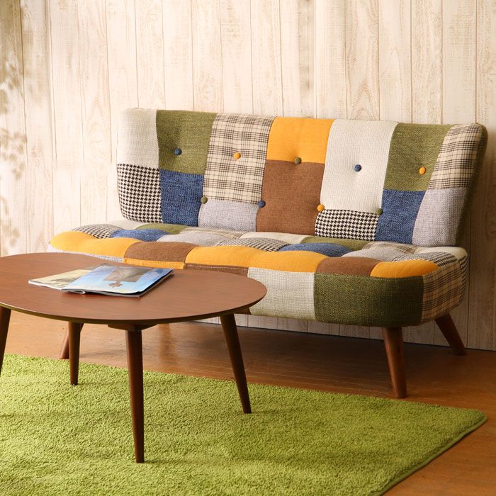 ソファ ソファー パッチワーク 二人掛け 2人掛け 脚付き 幅123cm 木製 木脚 リビング 居間 リビングソファ フロアソファ NEXPOTALLINN_EU