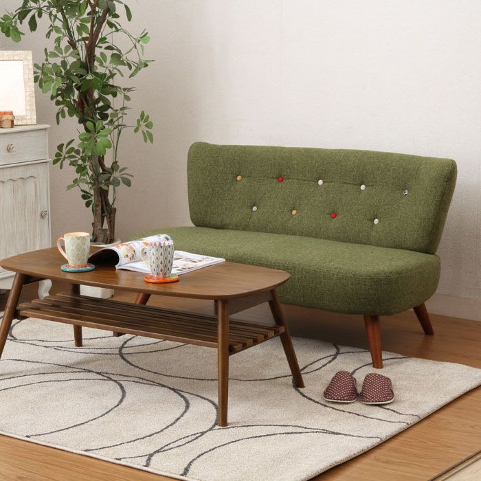 ソファ ソファー 二人掛け 2人掛け 脚付き 幅123cm 木製 木脚 グリーン リビング 居間 リビングソファ フロアソファ