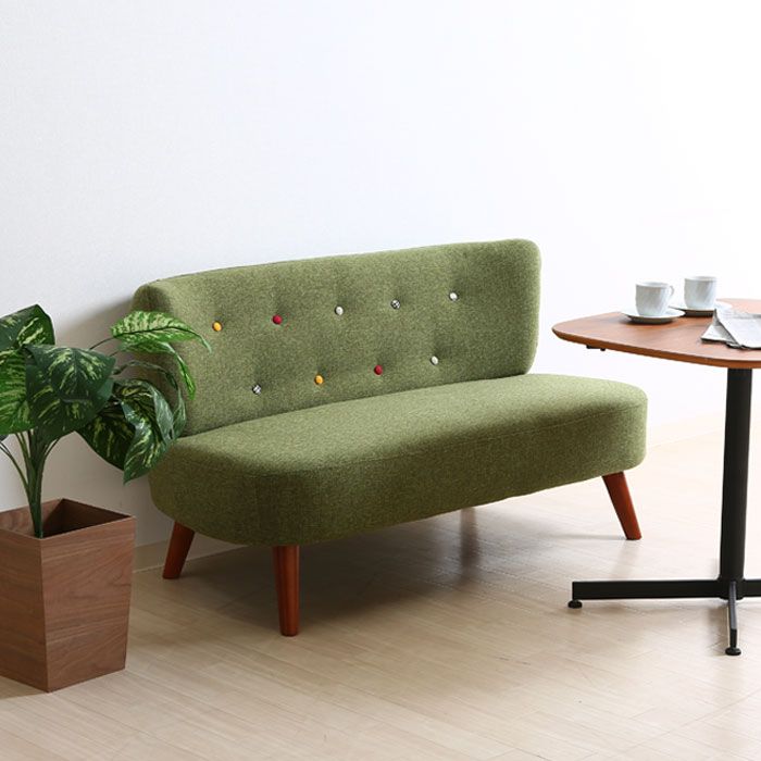 ソファ ソファー 二人掛け 2人掛け 脚付き 幅123cm 木製 木脚 グリーン リビング 居間 リビングソファ フロアソファ