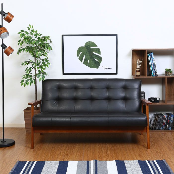 ソファ ソファー 2人掛け レザー 幅135 カフェ風 バイキャストレザー 合成皮革 木製フレーム デザイン 木製 天然木 肘付