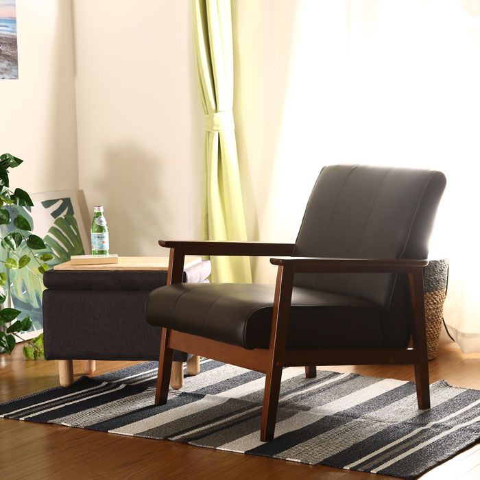 ソファ ソファー 1人掛け レザー 幅65 カフェ風 バイキャストレザー 合成皮革 木製フレーム デザイン 木製 天然木 肘付き