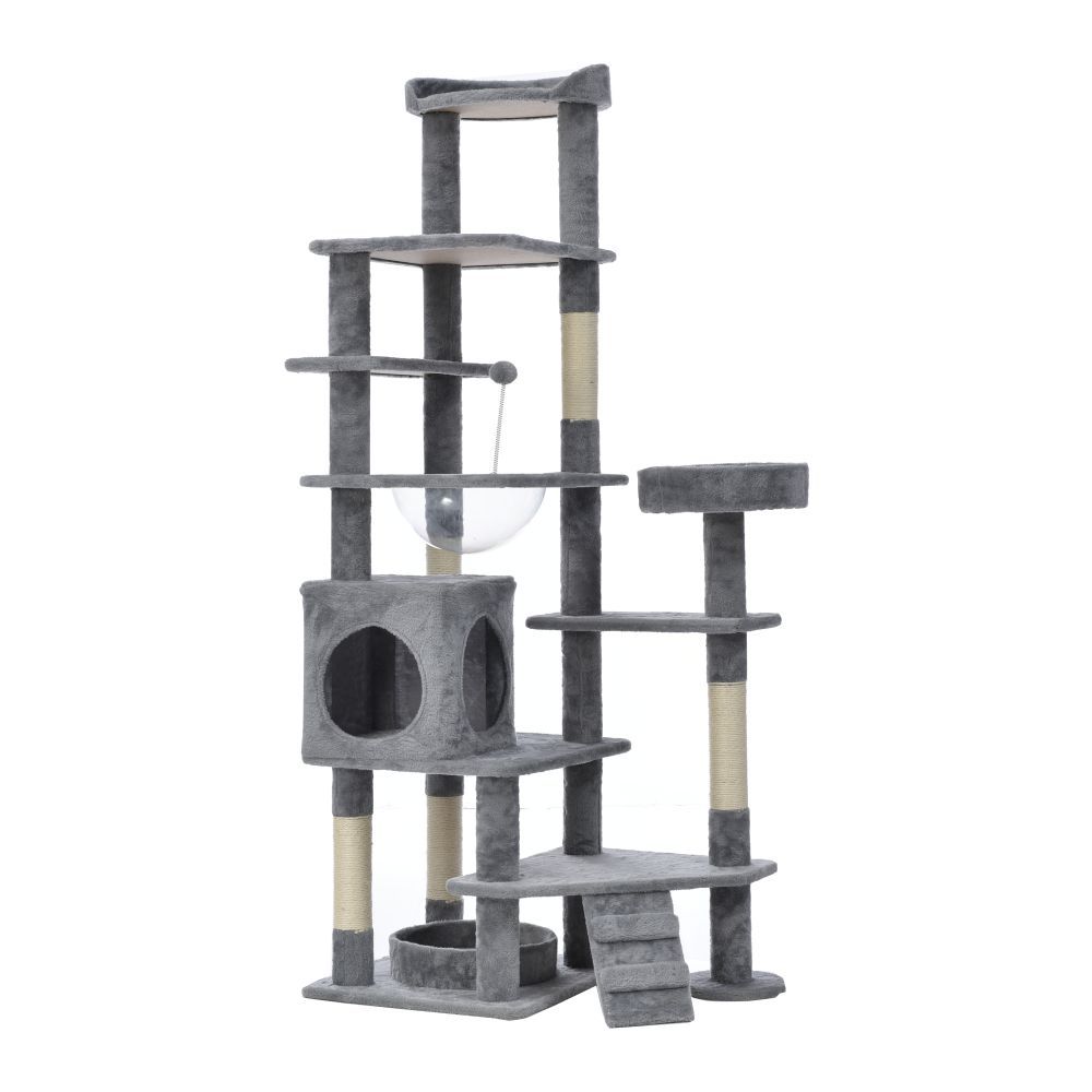 据え置き型 麻紐 爪とぎ 多頭飼い 宇宙船キャットタワー 据え置き型 省スペース 麻紐 爪とぎ 麻 多頭飼い 宇宙船 ペットハウス おしゃれ ポンポンおもちゃ ペット用品 ベージュ