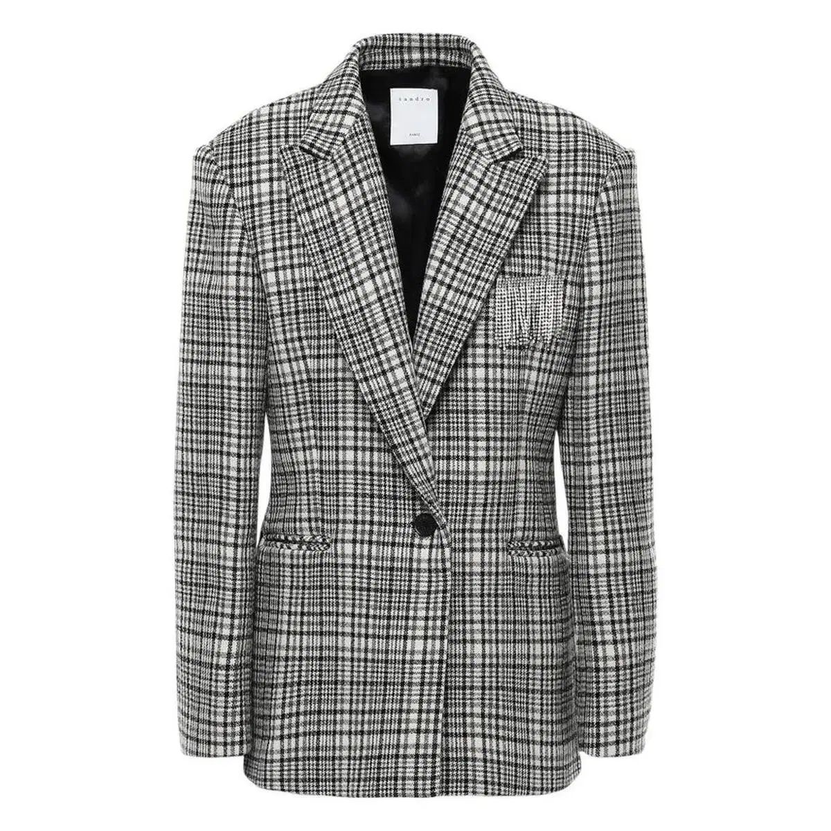 SANDRO サンドロ ブローチ ウール モ ブレーザー ハウンドトゥース ジャケット