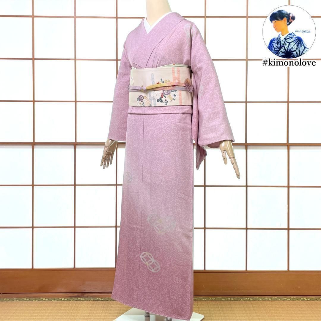 付下げ着物 正絹 七宝 霰 くすみピンク 着物 kimonolove オゾン消臭サービス A-2195