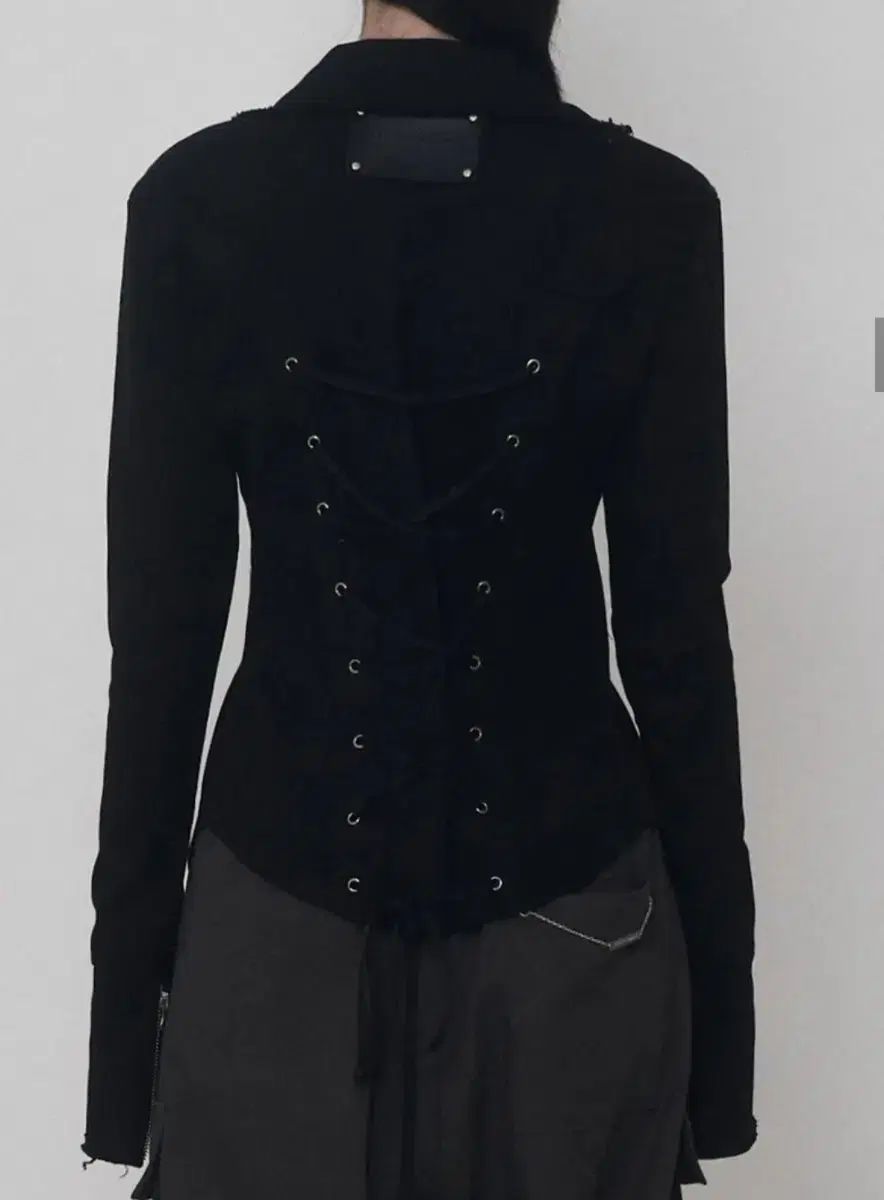 エトオソメ ダメージ エンブロイダリー コルセット ジャケット ブラック