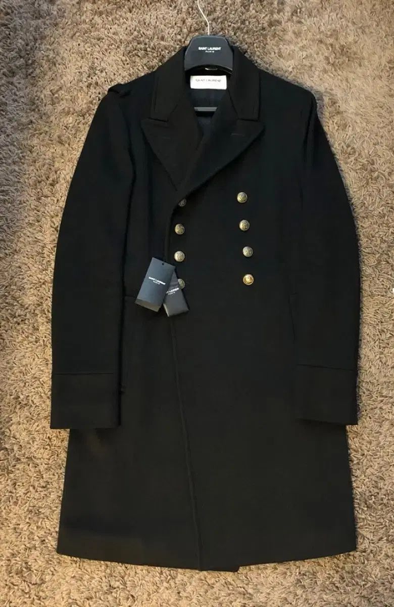 サンローラン直営店 ダブルカバンオフィサー ロングコート ラグジュアリー ブランド