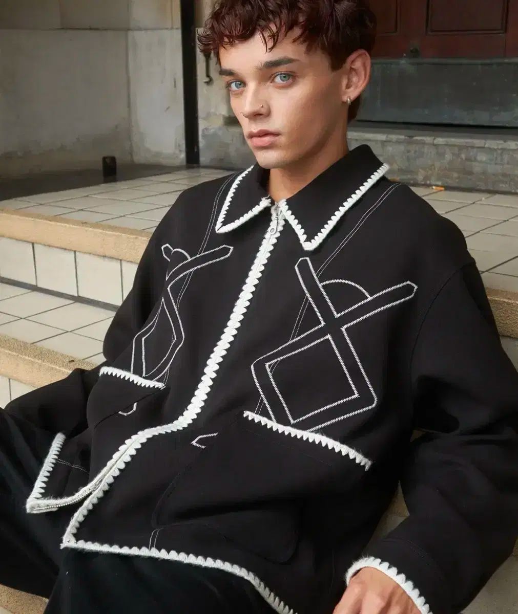 2 ムラ アエル ハロゲン ニードルワーク ブルゾン ブラック