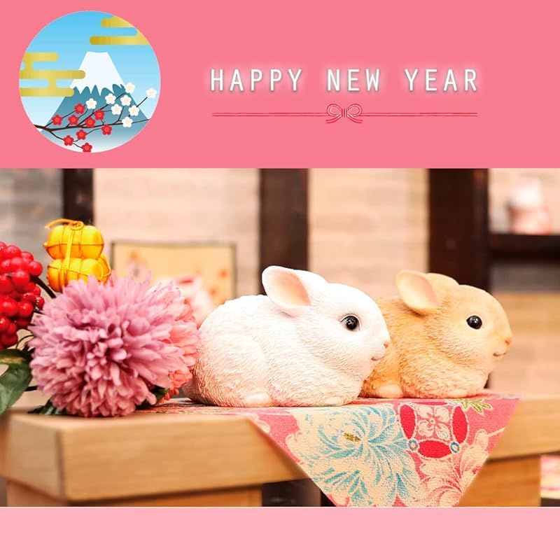 ギフトショップ ファンシー ウサギ ペア 置物 干支 レジン製 5.8×10.6×H6.6cm お正月飾り ギフト オブジェ 茶ウサギ＆白ウサギ ca264-01 NEXPOTALLINN_EU