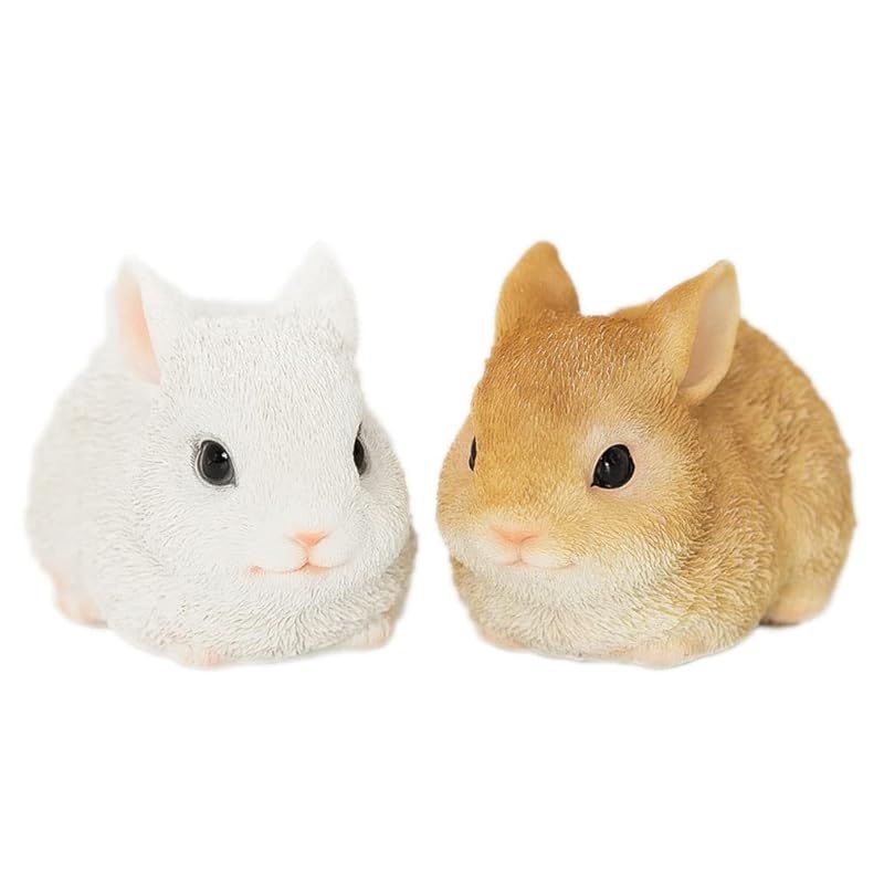 ギフトショップ ファンシー ウサギ ペア 置物 干支 レジン製 5.8×10.6×H6.6cm お正月飾り ギフト オブジェ 茶ウサギ＆白ウサギ ca264-01