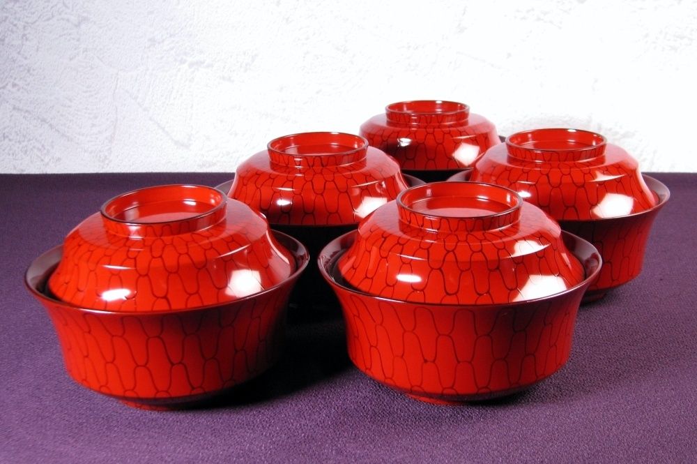 輪島塗 岡本陽斎作 煮物椀5客 幅 13.6cm 共箱 25j056