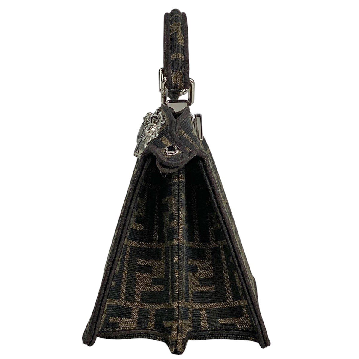 フェンディ FENDI ピーカブー プチ ハンドバッグ 2WAY ショルダーバッグ クリスタル刺繍 ズッカ柄 ハンドバッグ キャンバス ブラウン 8BN335 レディース