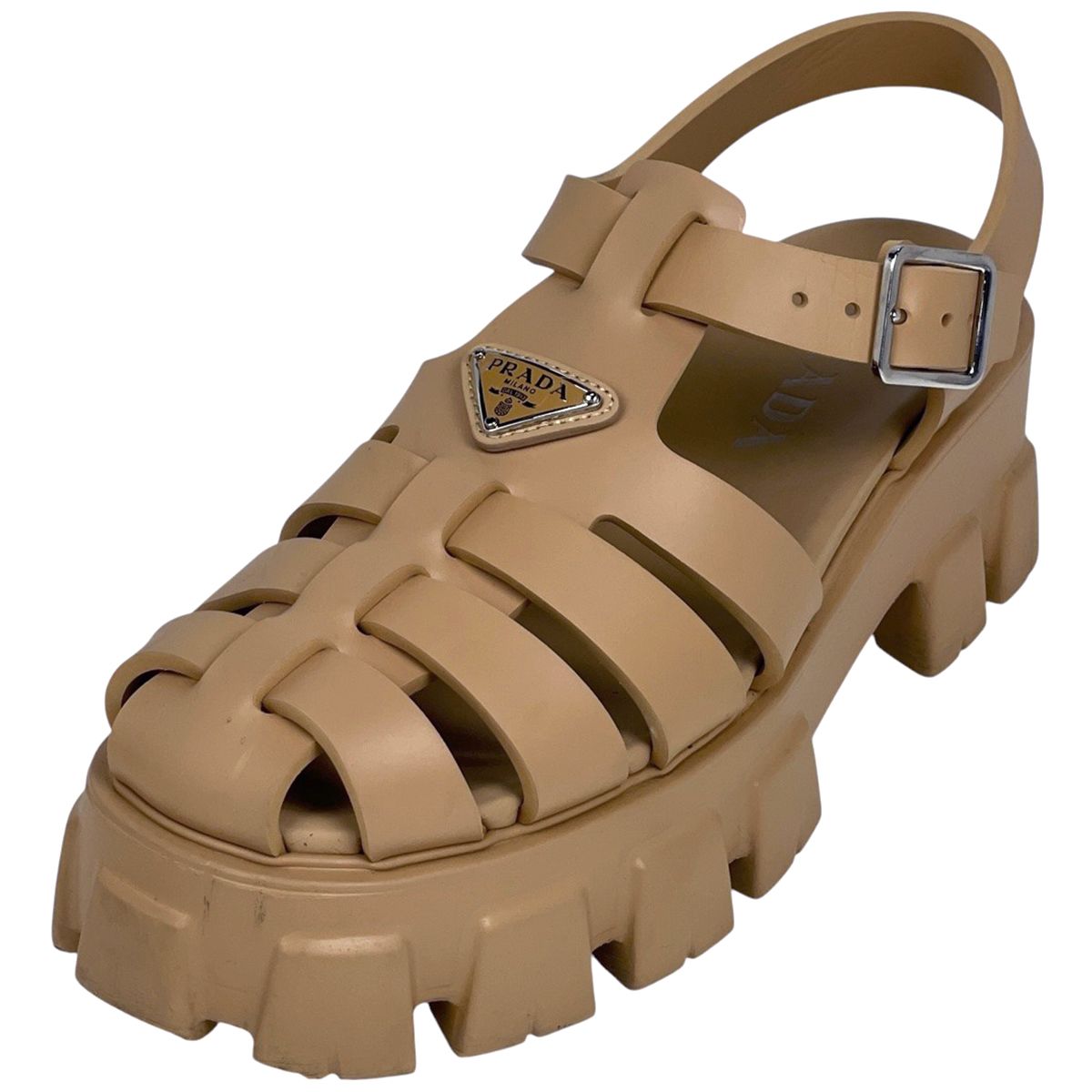 プラダ PRADA ロゴプレート サンダル 厚底ラバー メンズ 靴 サンダル ラバー ベージュ レディース