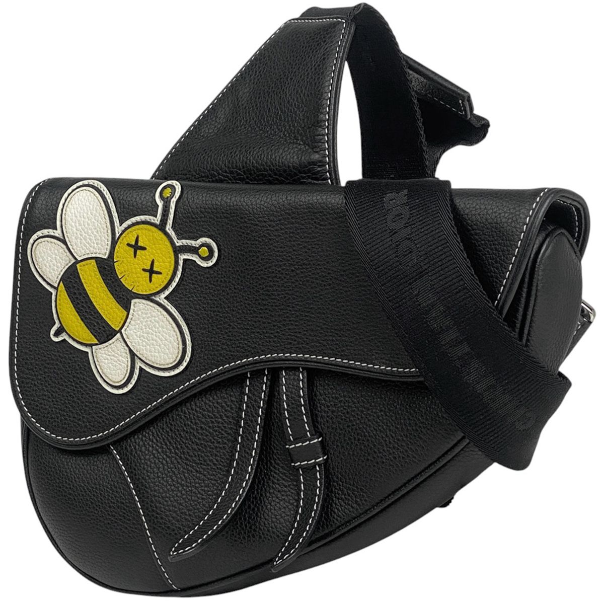 クリスチャンディオール Christian Dior サドルバッグ KAWSコラボ 蜂 ショルダーバッグ ボディバッグ レザー ブラック レディース