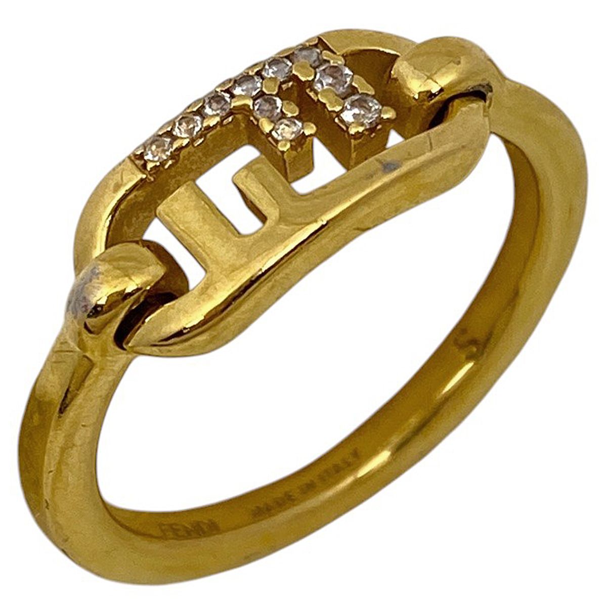 フェンディ FENDI オーロック リング ズッカロゴ 指輪 リング 9号 GP ラインストーン ゴールド レディース