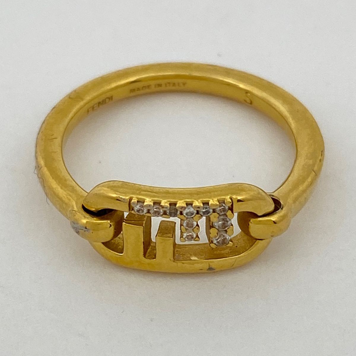 フェンディ FENDI オーロック リング ズッカロゴ 指輪 リング 9号 GP ラインストーン ゴールド レディース