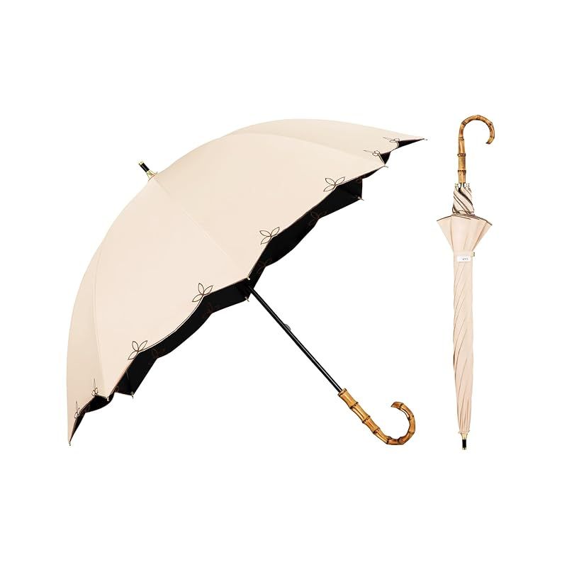Wpc. 最強の日傘 UVO ウーボ 長傘 8K 刺繍スカラップ ベージュ 遮光率&UVカット率 UPF50 遮熱 晴雨兼用 親骨55cm 軽い 大きい 丈夫 通勤 通学 旅行 レディース 女性 バンブー 持ち手 おしゃれ U 0