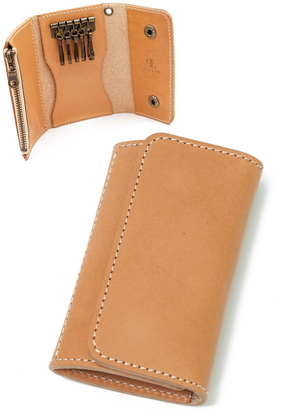 Prof Line 日本が世界に誇る栃木レザー のキーケース 小銭入れ付き 三つ折り 本革 5連 YKKファスナー