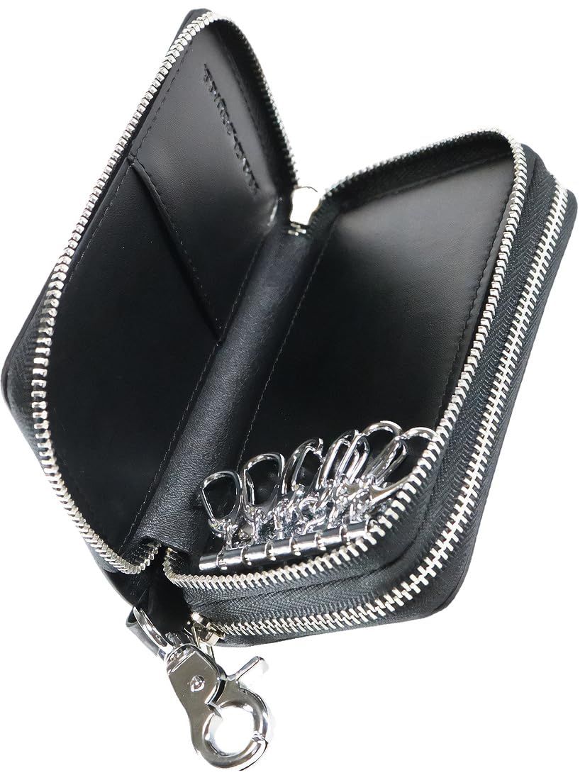 BlissLeather 一流のイタリアンレザー カーボンレザー 本革 キーケース 6連 小銭入れ付き ボックス付き 安心の30日品質返品