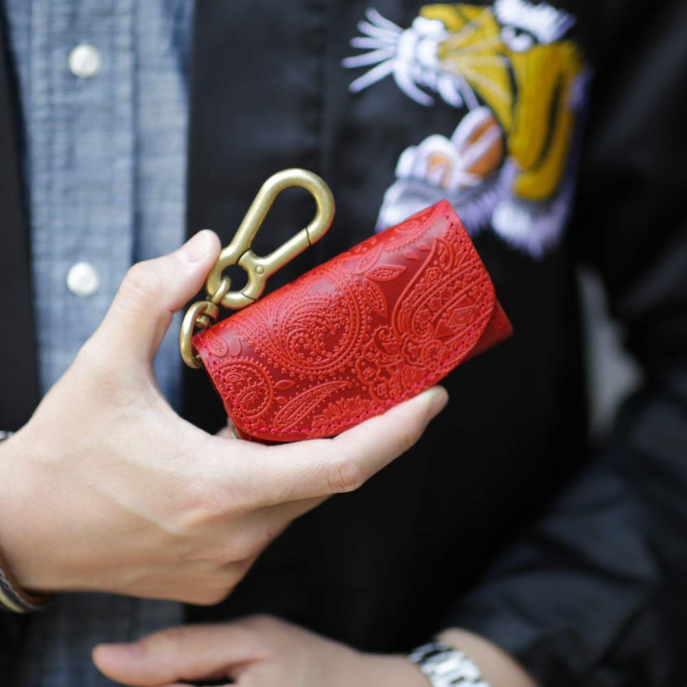  ヴィンセントクラフテッド 栃木レザー ペイズリー カラビナ キーケース ＆ コインケース PAOLO キーホルダー レディース メンズ キーリング ワンサイズ レッド 長財布 小物