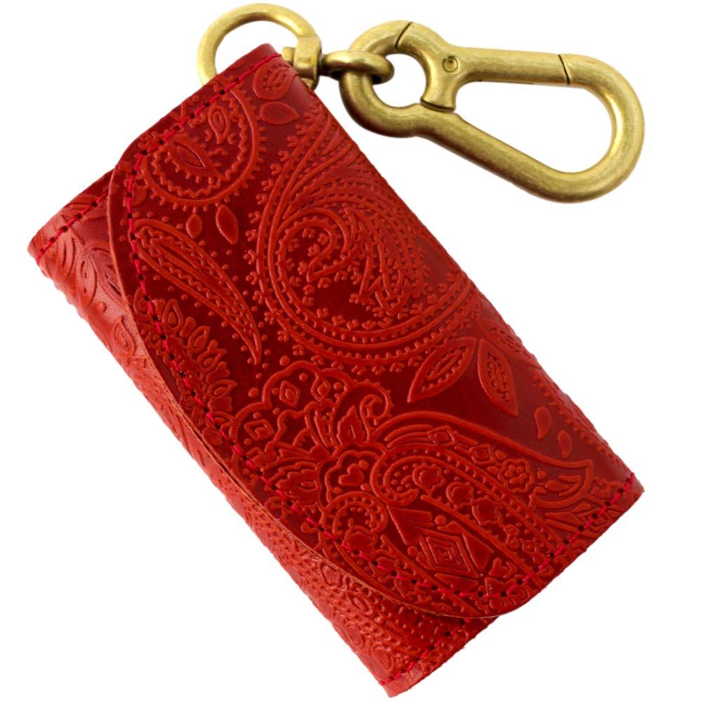 ヴィンセントクラフテッド 栃木レザー ペイズリー カラビナ キーケース & コインケース PAOLO キーホルダー レディース メンズ キーリング ワンサイズ レッド