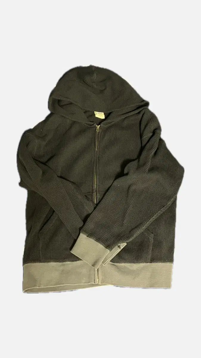 カーキスワッフルフーディー ジップアップ ブラック S
