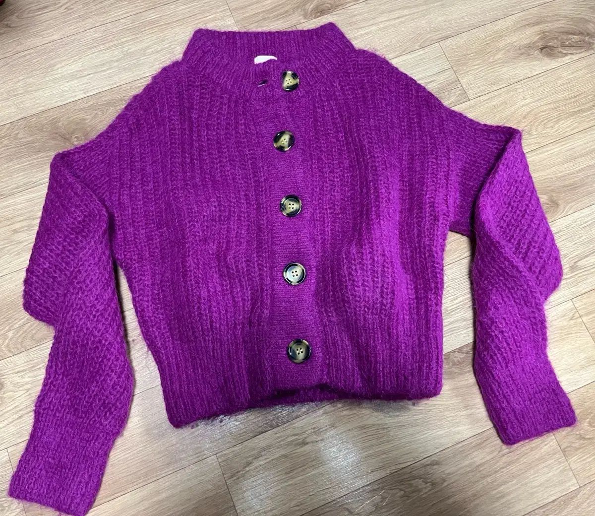 H-M モヘア 麻 マゼンタピンク カーディガン