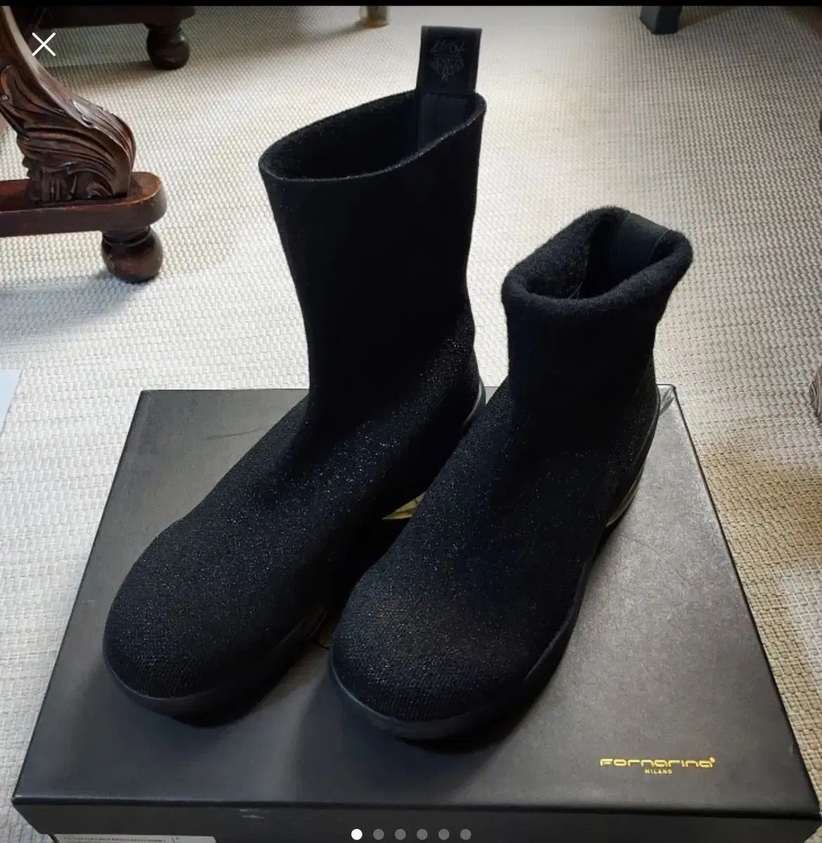 フォルナリーナ FORNARINA ニット アンクルブーツ 235 素足 240 ブラック