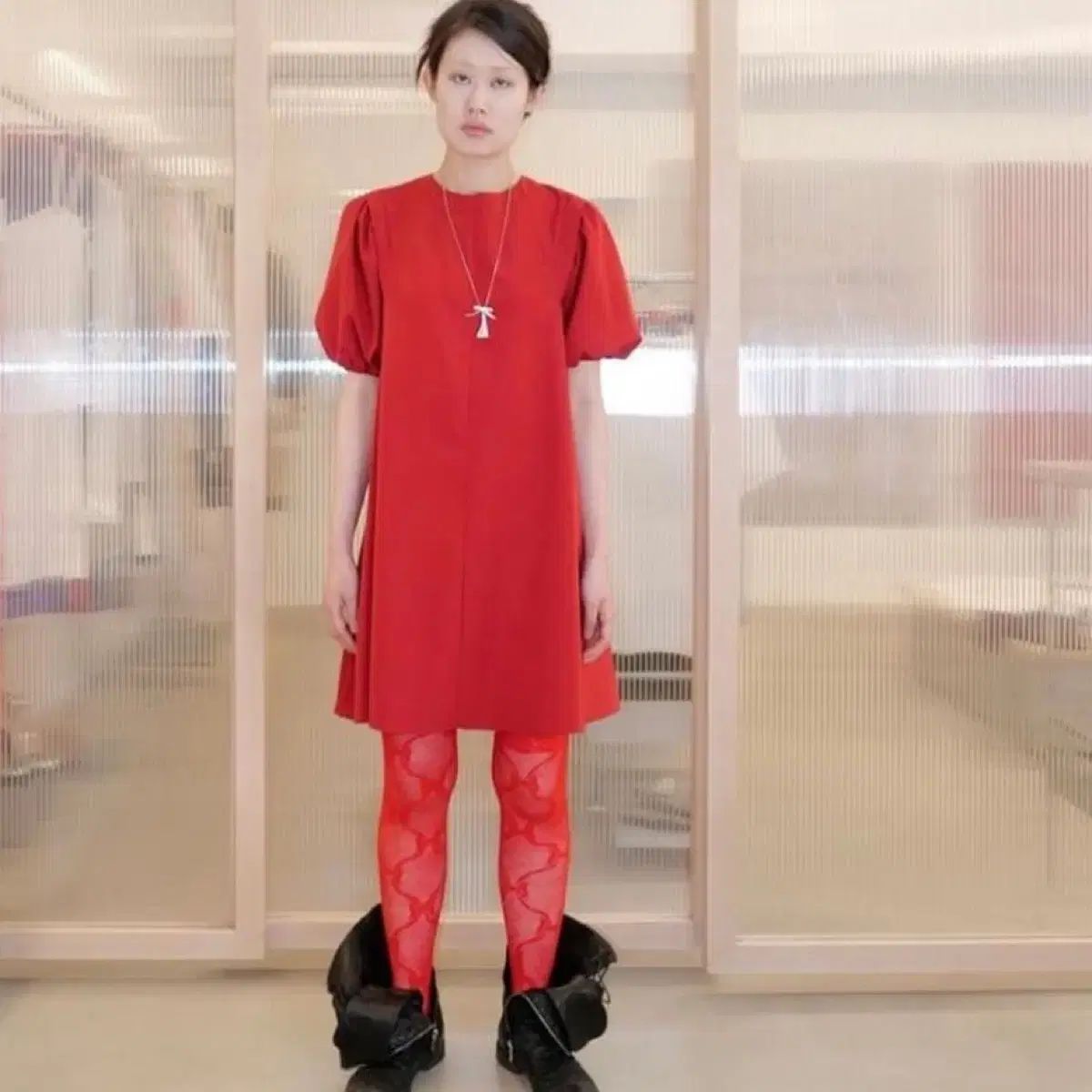 chiyagi キーヤギ レッドパフワンピース