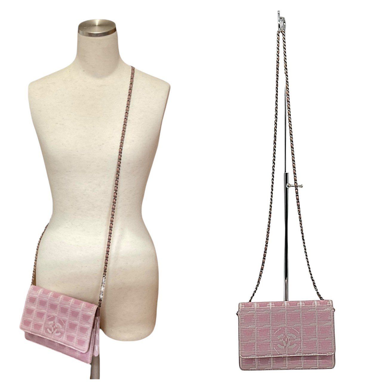 上質を奏でる桜霞 CHANEL シャネル ニュートラベルライン チェーンウォレット ショルダーバッグ ナイロンジャガード レザー 6番台 00s ピンク