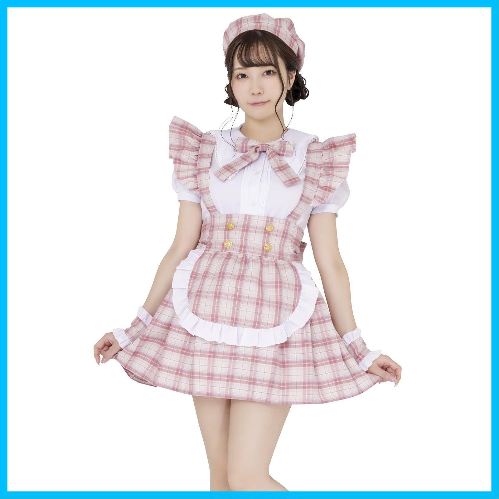 ピンク レディース アイドルチェックメイド ハロウィン コスプレ リリカルパレット クリアストーン Clearstone