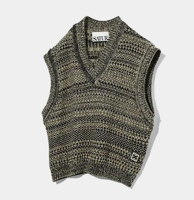 SATUR セター 니스 ナチュラル メッシッド ベスト サンセット ブラック