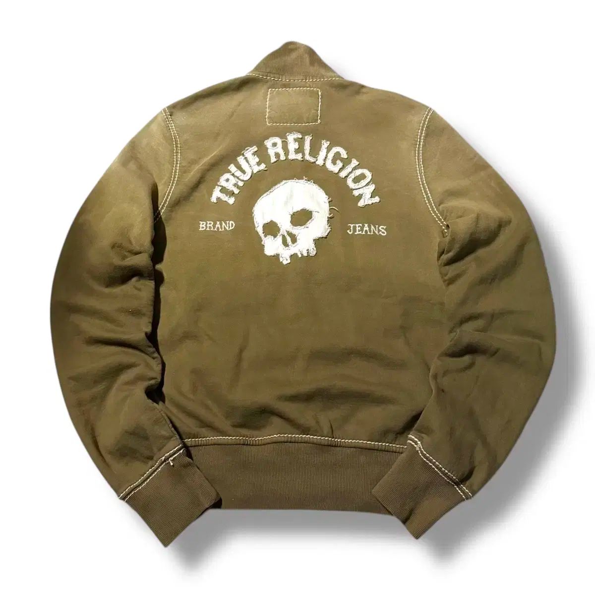 トゥルーレリジョン ヴィンテージ エイジング ウォッシュ カーキ スカル ジップアップ