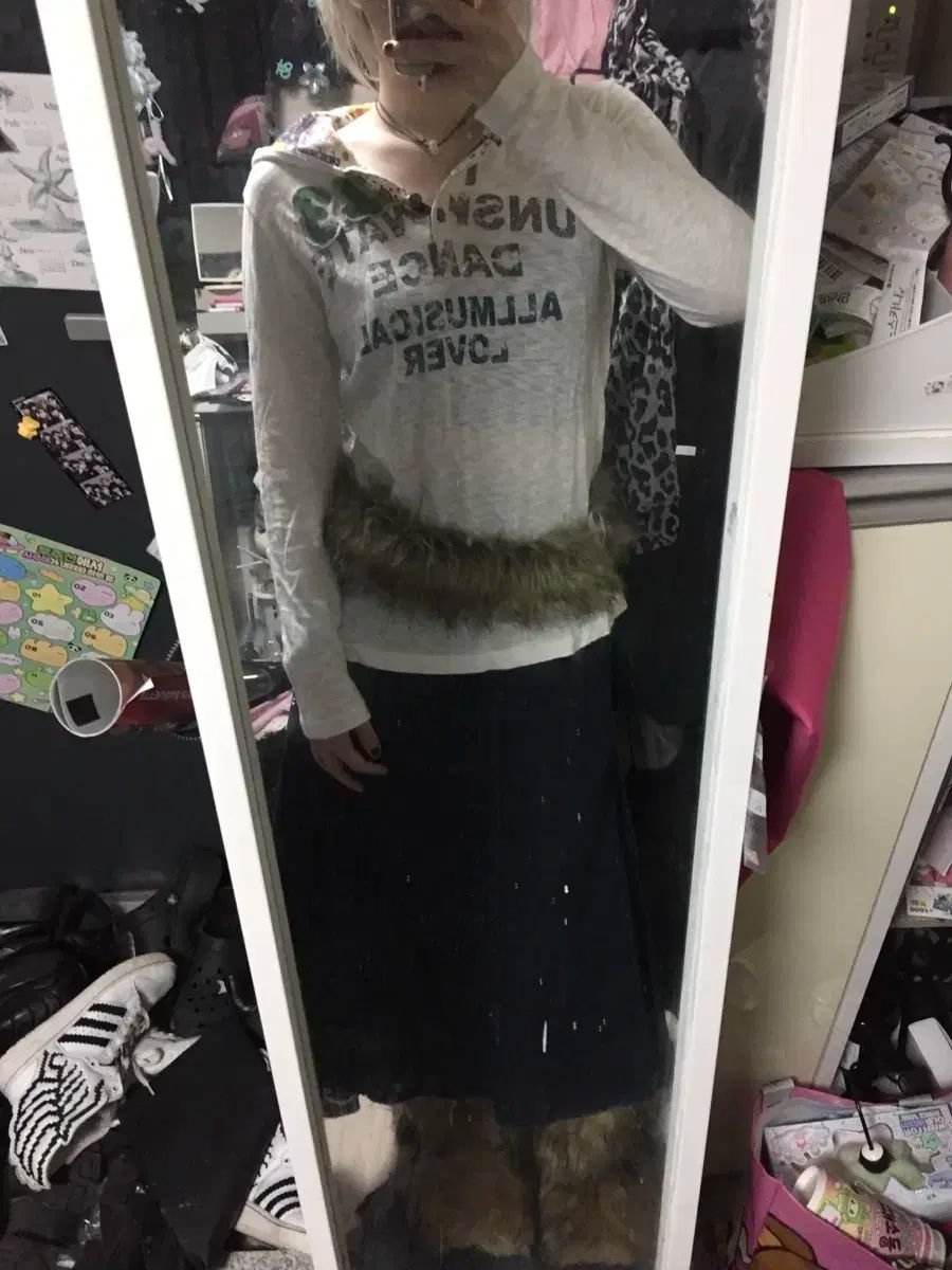 ヴィンテージ コーディネートセット パッチワーク WHO フード スリーブ デニム マキシ スカート 森 ギャル フェアリー