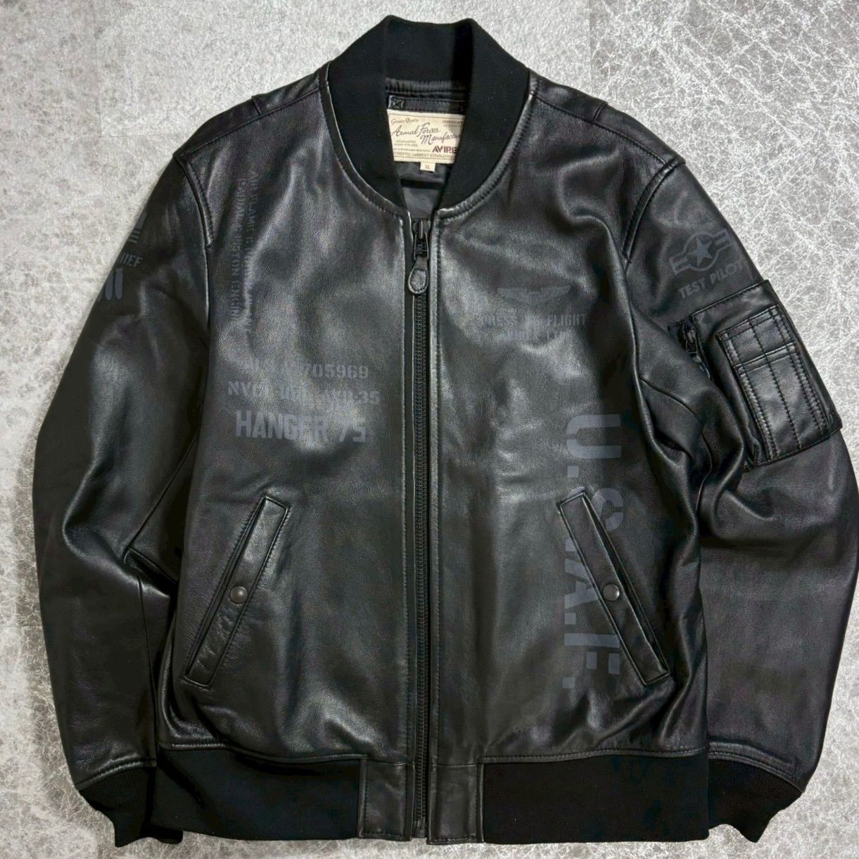 AVIREX シープスキン レザー フライトジャケット MA-1タイプ ブラック XL 羊革 アヴィレックス 本革 ブルゾン ミリタリー ボンバージャケット