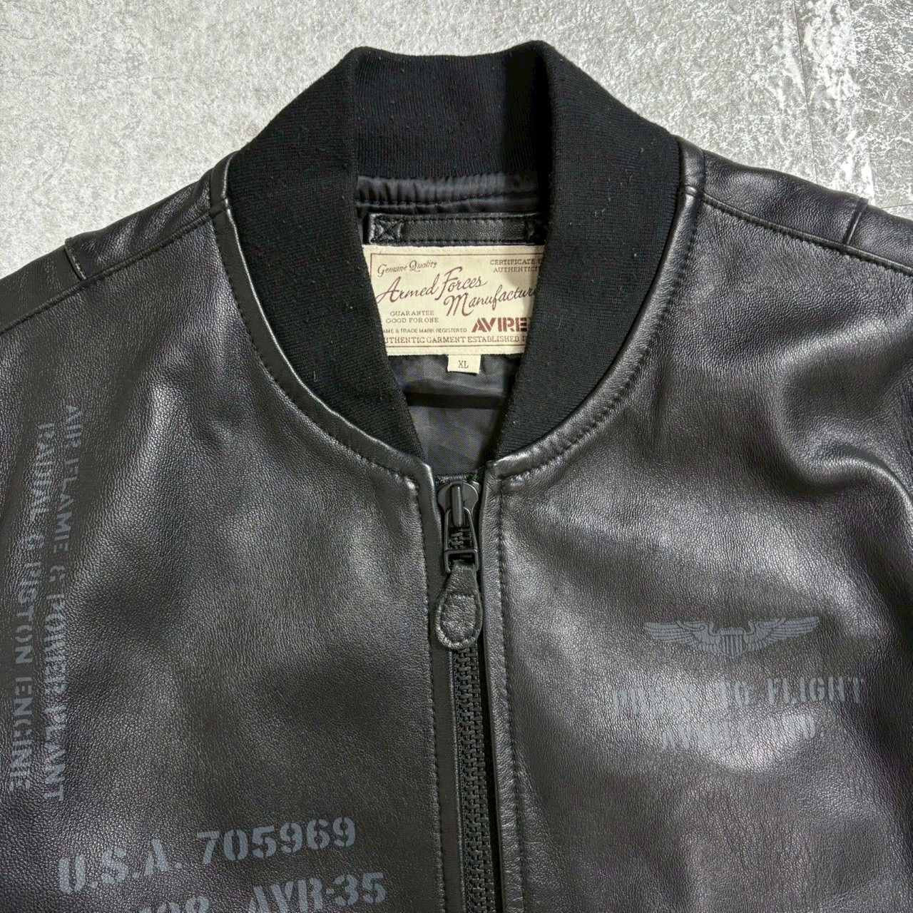 AVIREX シープスキン レザー フライトジャケット MA-1タイプ ブラック XL 羊革 アヴィレックス 本革 ブルゾン ミリタリー ボンバージャケット