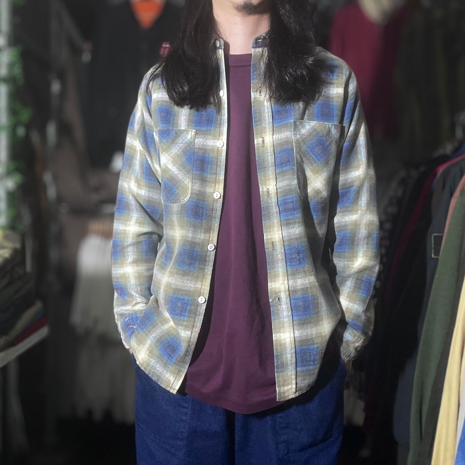 1970 s J.C.Penney Ombre Plaid L S Flannel Shirt オンブレチェック プリントネルシャツ
