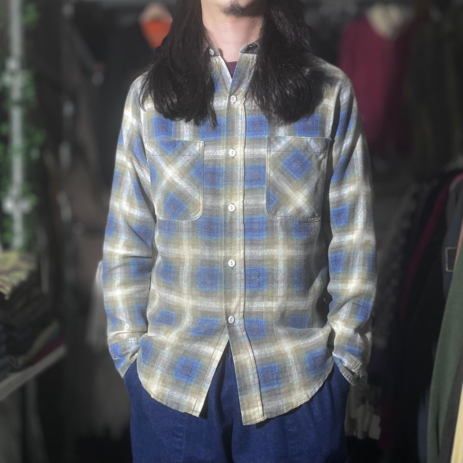 1970 s J.C.Penney Ombre Plaid L S Flannel Shirt オンブレチェック プリントネルシャツ