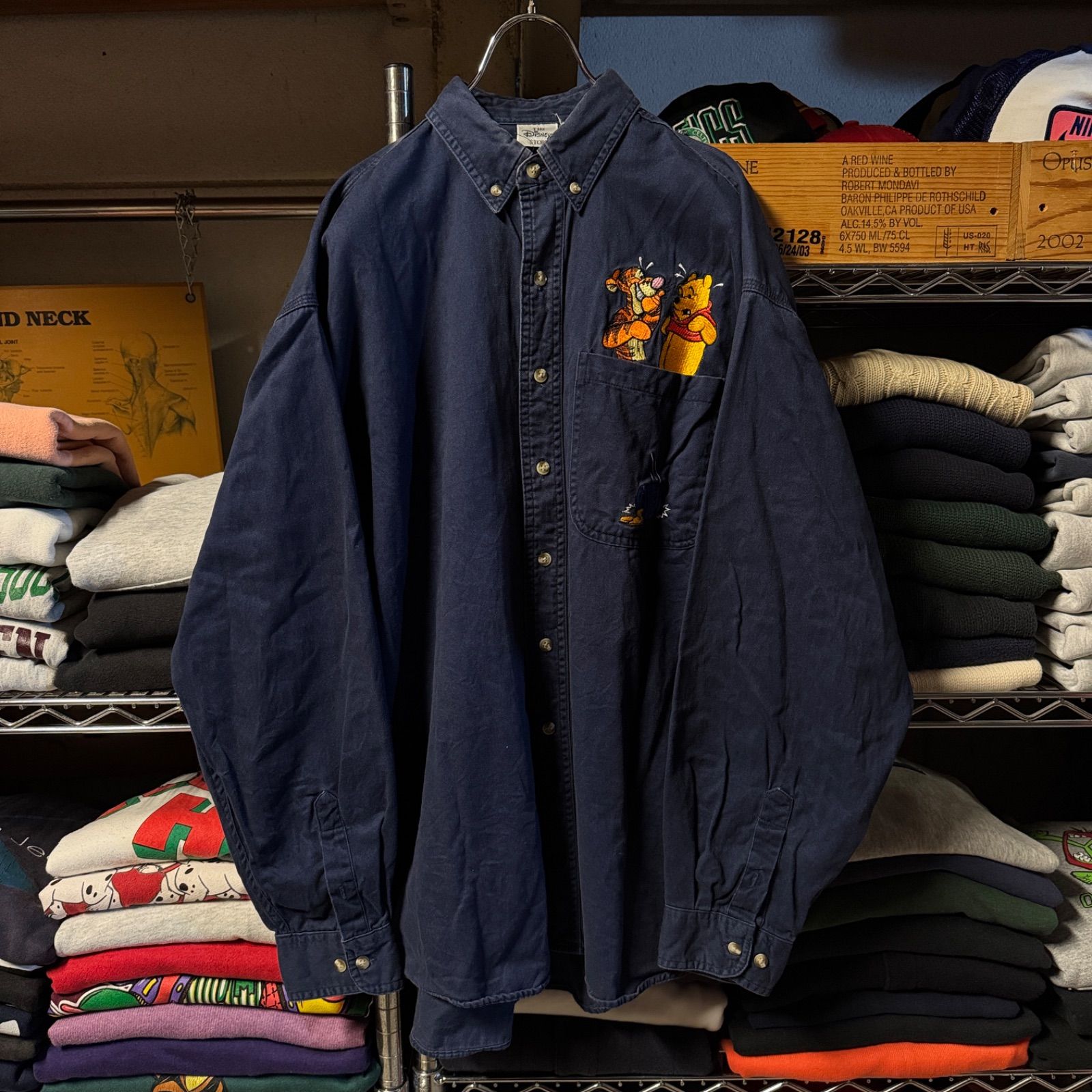 90s くまのプーさん Disney ディズニーBDシャツ ネイビー