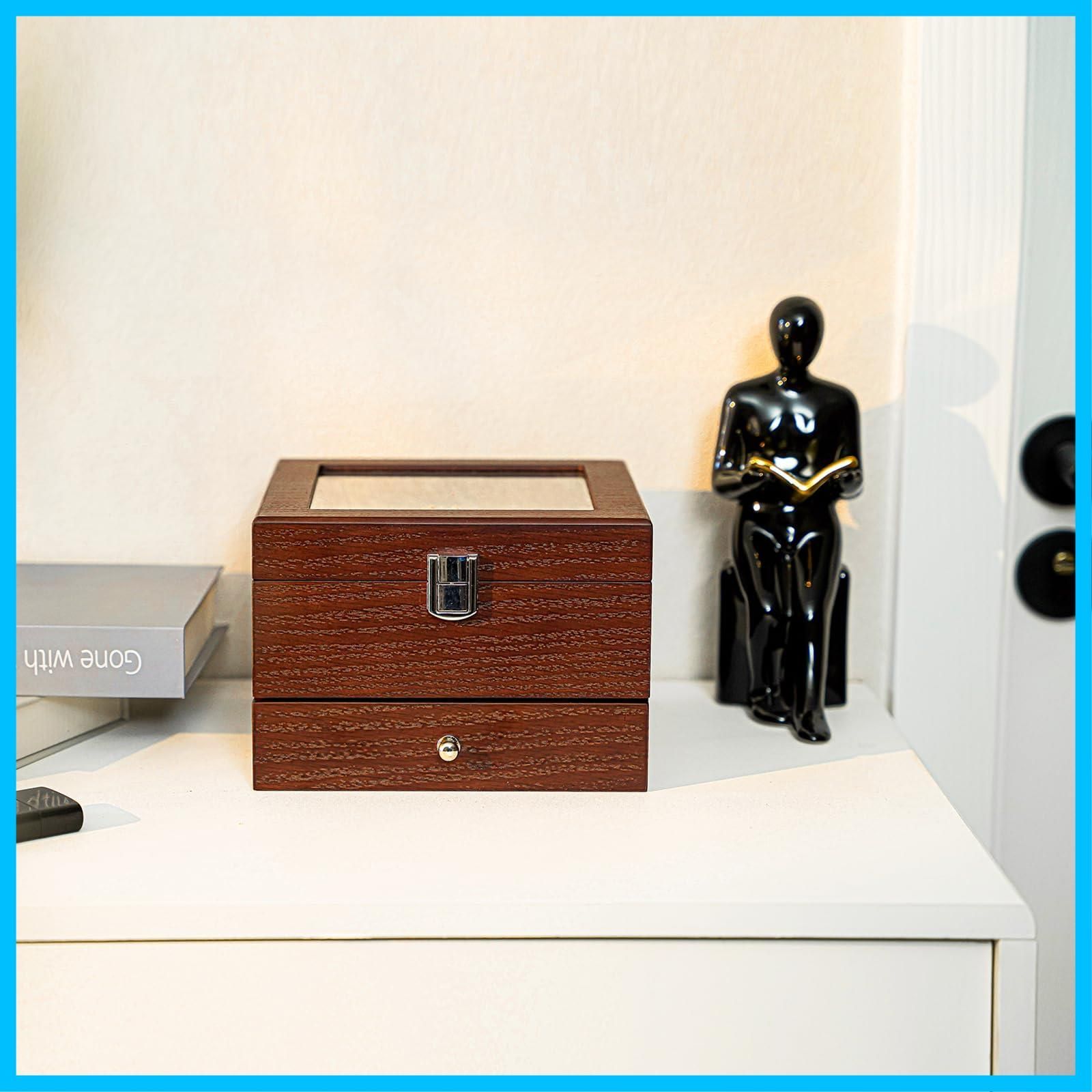 ProCase メンズ木製腕時計ボックス 6スロット ラッカー仕上げ ガラストップ付き 2段ディスプレイケース 父の日ギフト エスプレッソ