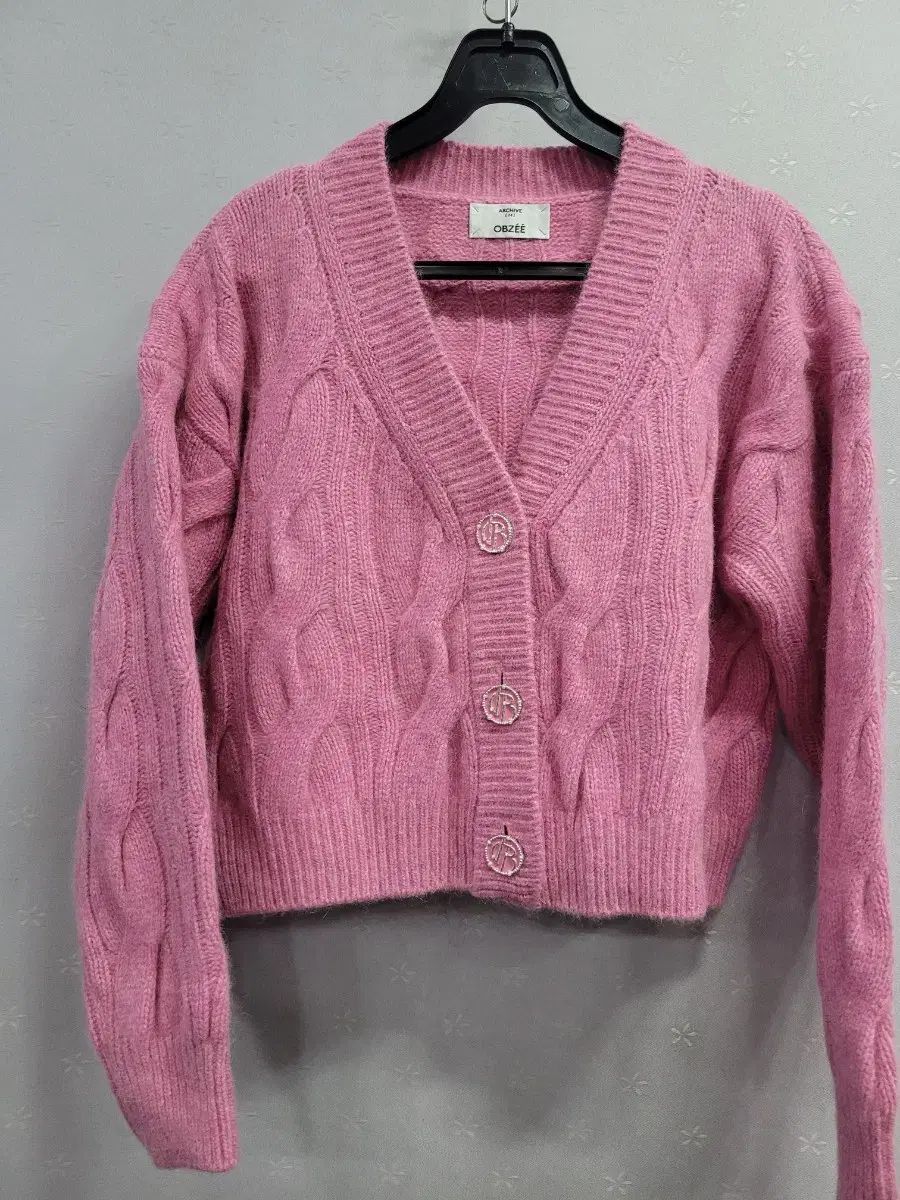 90 オーズセ ケーブル ニット カーディガン ピンク