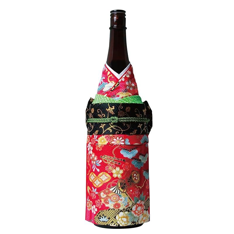 和の蔵 ボトルカバー 着物 ボトルウェア 一升瓶サイズ 晴れ着 一升瓶 - 友禅赤 ボトル飾り 日本酒ボトルカバー 酒瓶飾り ボトルキーパー 日本土産 Japanese souvenir ギフト パーティー インテリア ティスプレイ