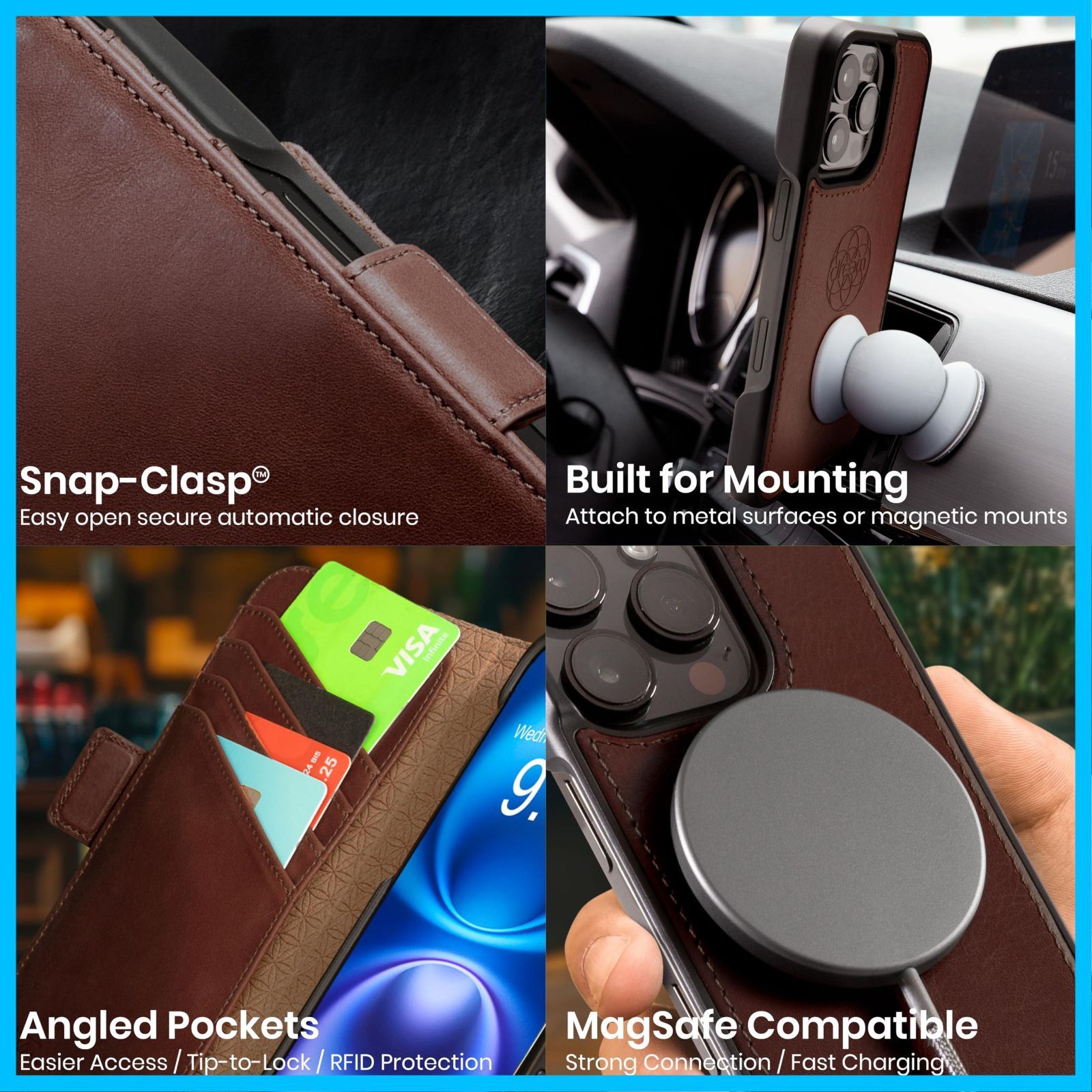  Apple iPhone 16 財布型ケース Pro Max用 - ヴィーガンレザー製 フィボナッチ Fibonacci 2イン1 マグネット着脱式 耐衝撃 携帯電話ケース RFIDカード保護機能 Dreem 2通りに使えるフリップスタンド付き その他 文房具 事務用品